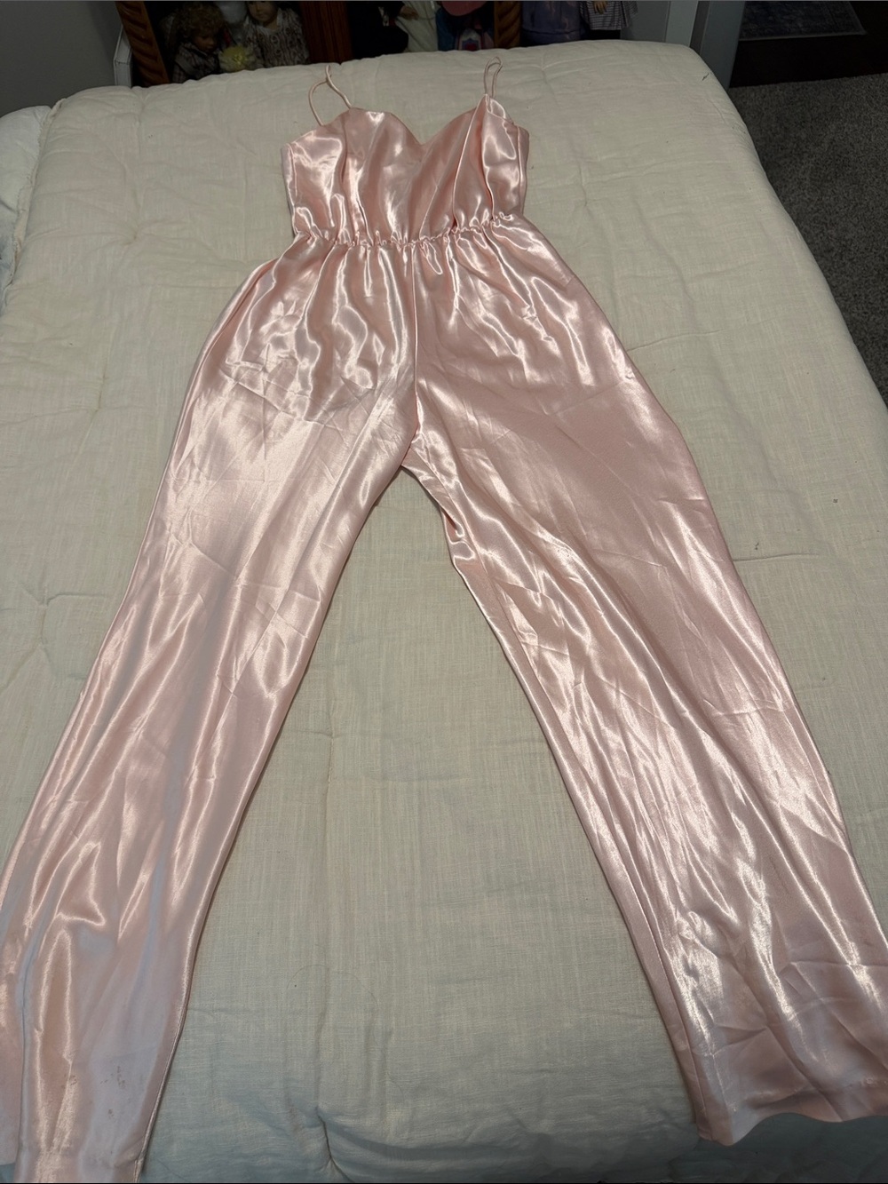 Vintage MCM Satin Spaghetti-Strap Lingerie/Jumpsuit in Blush Pink